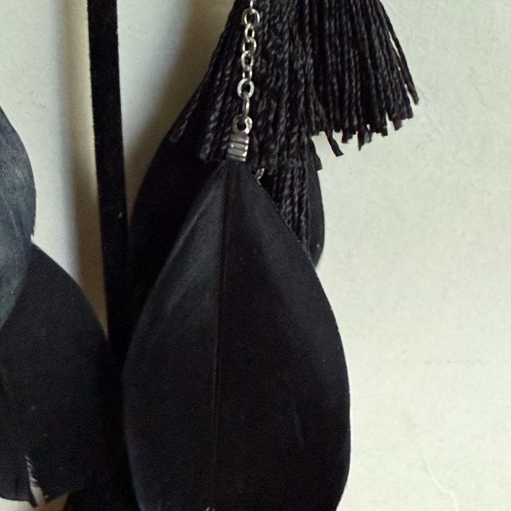 Chic Black Feather and Black Tassel Earrings - Picture 4 of 14